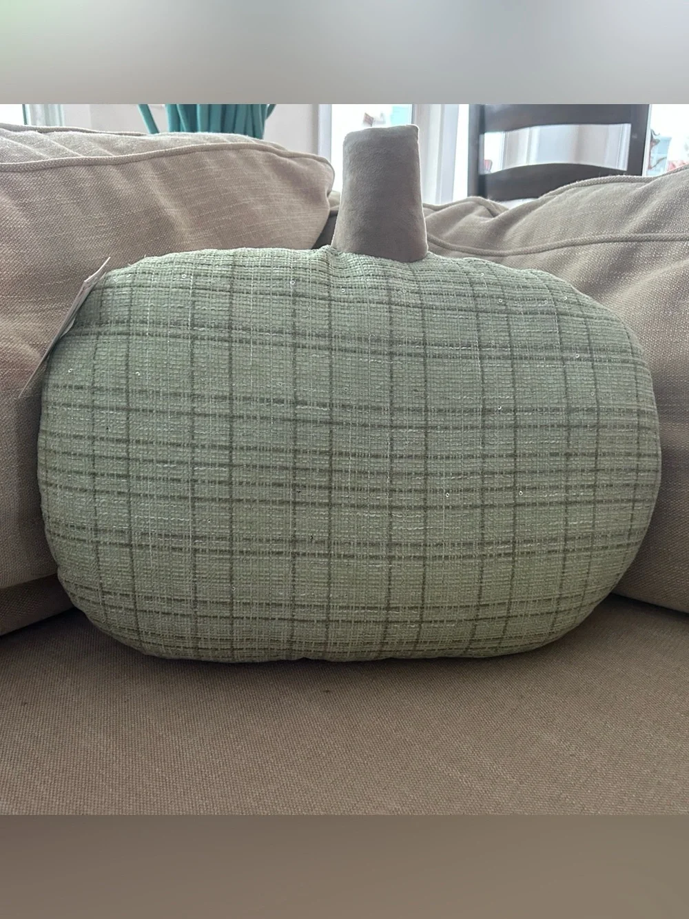 “New” Martha Stewart Sage Green Plaid Pumpkin Pillow